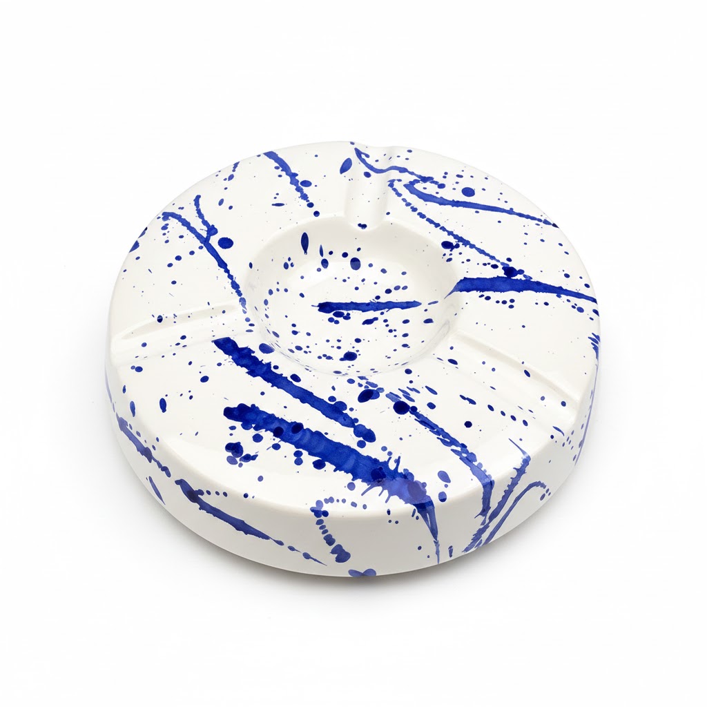 Ashtray - Lcdt Round Blue Blob - 3 Cigars
