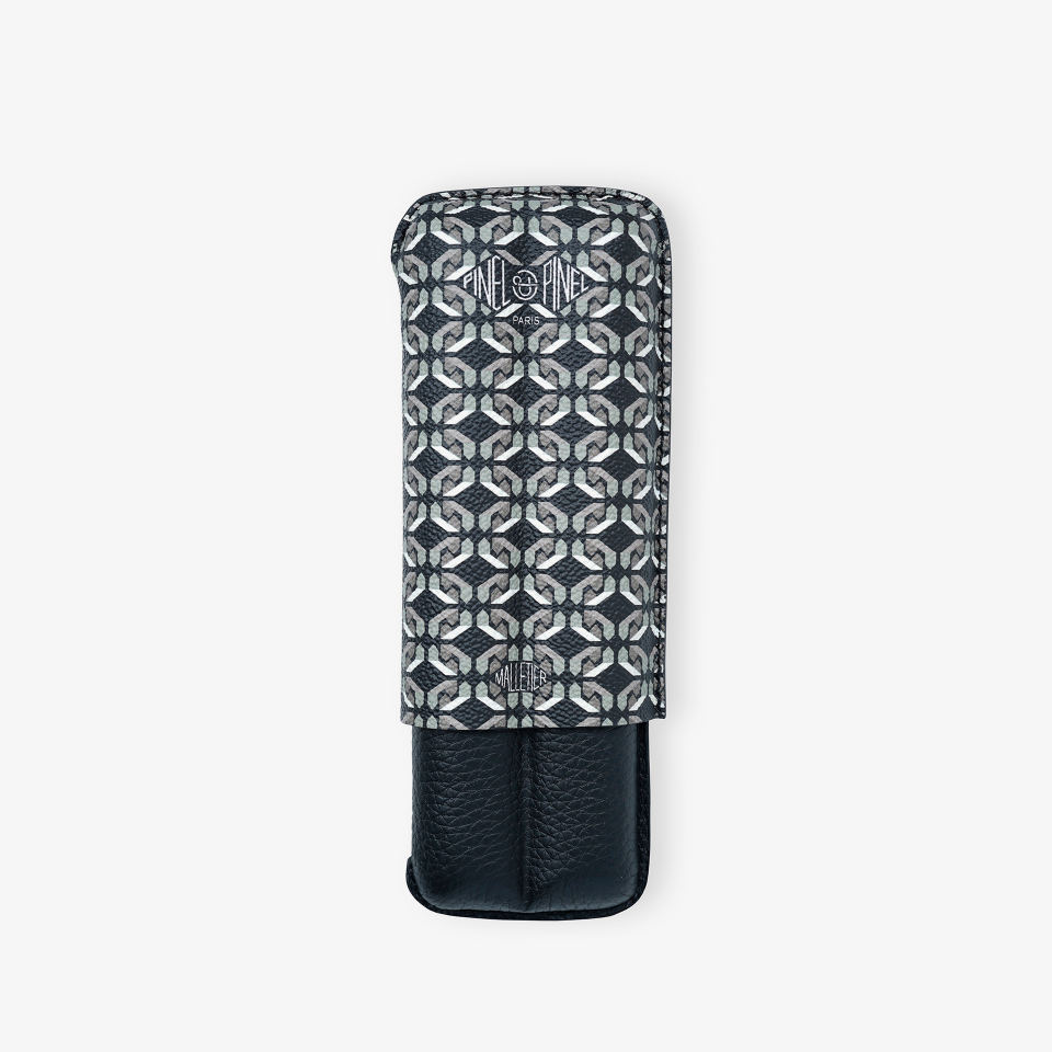 Cigar Case - Pinel Et Pinel Double D24 Coated Canvas Azur - 2 Cigars