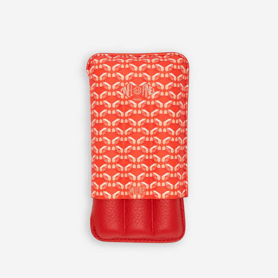 Cigar Case - Pinel Et Pinel Triple D24 Coated Canvas Poppy - 3 Cigars