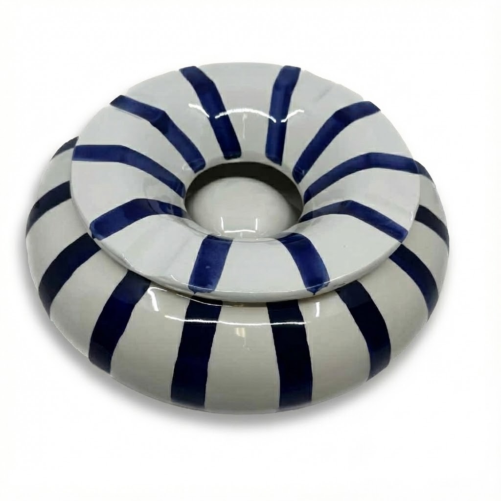 Ashtray - Dominique London Big Moroccan Blue Stripes - 4 Cigars