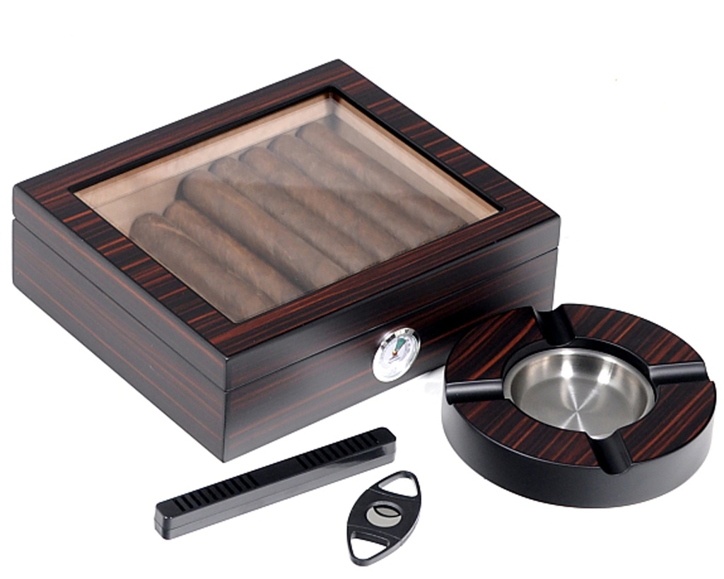 Humidor - Lubinski Ebony Glass Set + Ashtray & Cutter