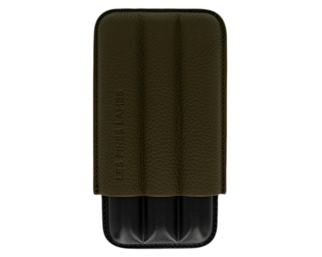 Cigar Case - Les Fines Lames Pebble Leather Olive Green - 3 Cigars