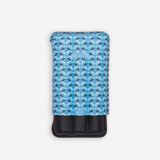 [16123] Cigar Case - Pinel Et Pinel Triple D24 Coated Canvas Azur - 3 Cigars