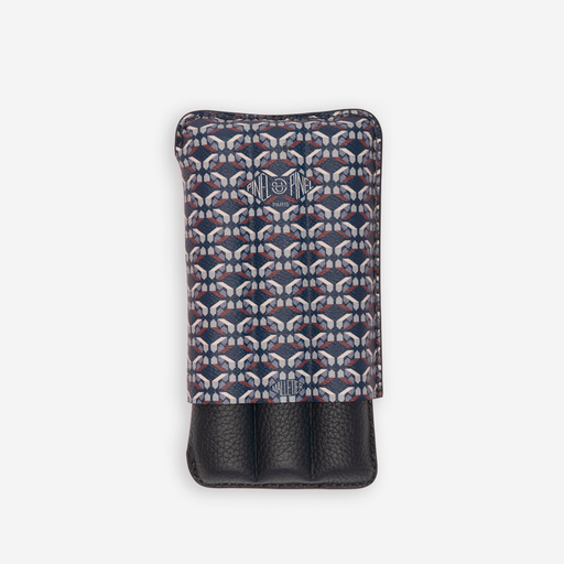[16125] Cigar Case - Pinel Et Pinel Triple D24 Coated Canvas Indigo - 3 Cigars