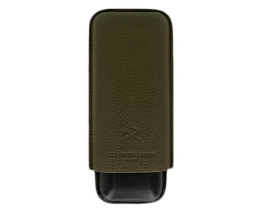 [17989] Cigar Case - Les Fines Lames Pebble Leather Olive Green - 2 Cigars