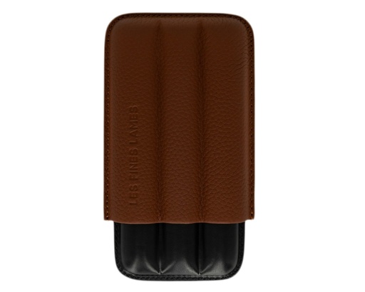 [17992] Cigar Case - Les Fines Lames Pebble Leather Brown - 3 Cigars