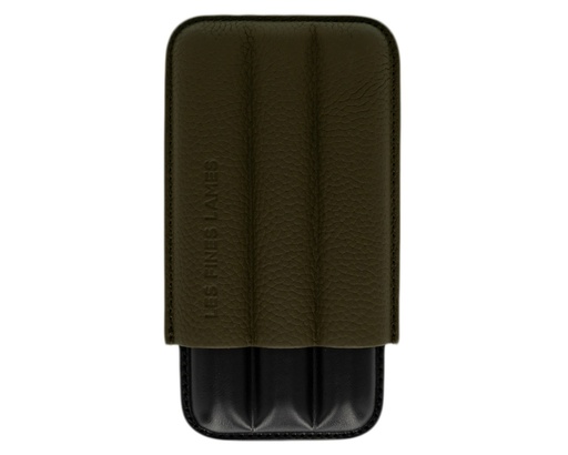 [17993] Cigar Case - Les Fines Lames Pebble Leather Olive Green - 3 Cigars